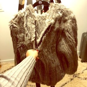 Grey rabbit fur hoodie